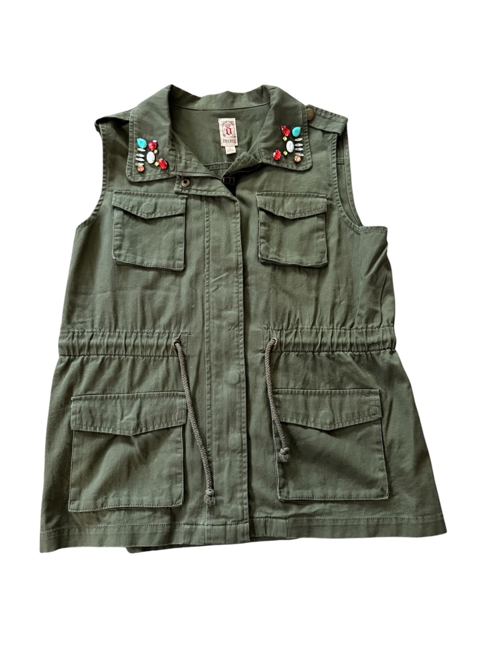 Decree Womens XL Olive Green Jeweled Rhinestone Utility Vest Military Cargo